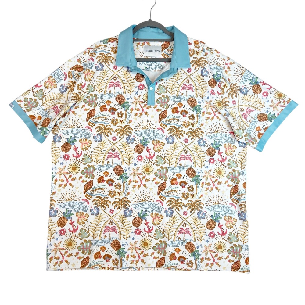 Arthaus Blue-Trim Tropical Print Men's Polo